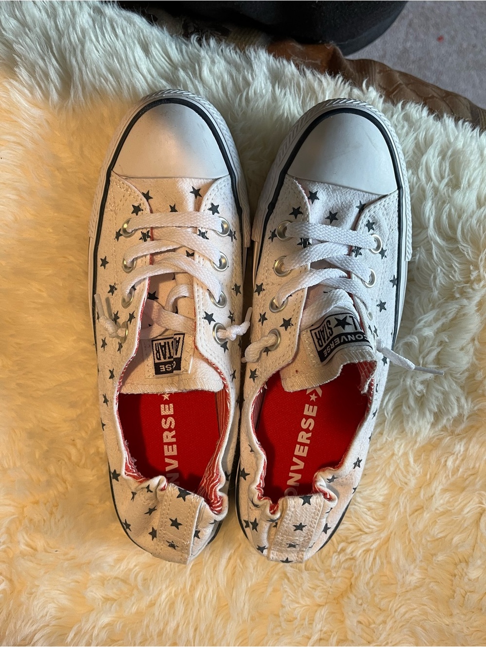 Converse White Low Top Star Print Sneakers with Red Insole